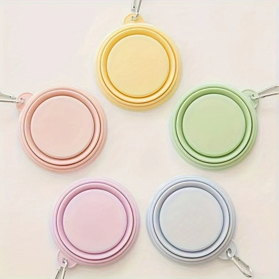 Hanging Dog Pet Folding Silicone Bowl Outdoor Travel Portable Food Water Container Feeding Tray Bowl Macaron Color Pet Supplies